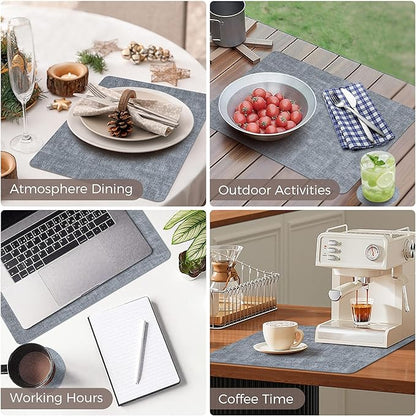 Vinyl Placemats Set of 6, Faux Leather Waterproof and Heat Resistant Place Mats, Washable Anti-Slip Table Mats with Coaster, Wipeable Placemats for Indoor & Outdoor 17" x 12" (Light Blue, Set of 6)