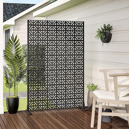 Casaphoria Metal Privacy Screen Outdoor, 72" H x 47" W Freestanding Decorative Privacy Screen for Patio Deck Balcony Garden with Stable Base, Black Charles