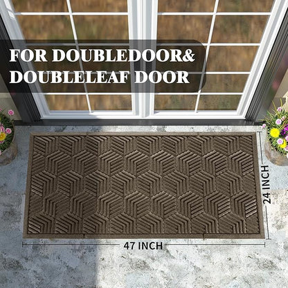 Yimobra Large Door Mat 47x24, All-Season Waterproof Outdoor Mats for Front Door Entrance with Drainage Holes, Heavy Duty Non-Slip Doormat for Garage Patio Entryway Indoor, Brown