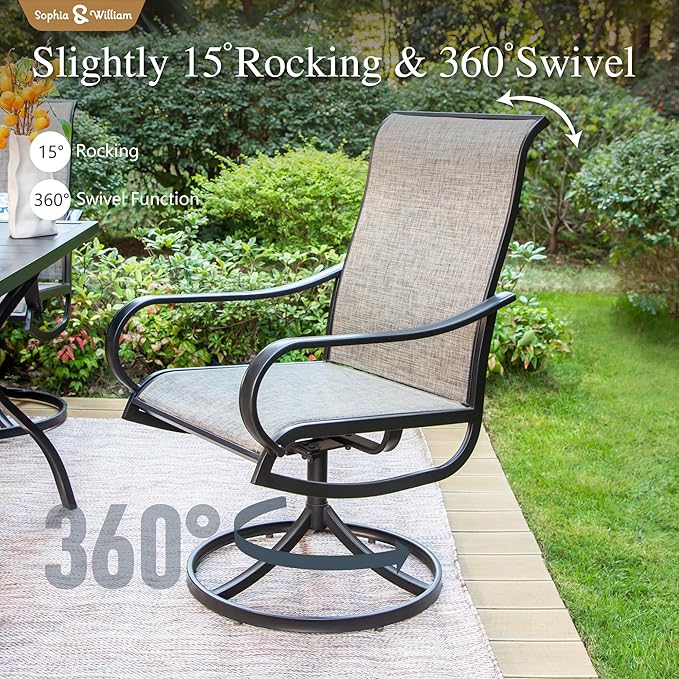Sophia & William Patio Dining Set 7 Pieces Outdoor Patio Set for 6, Swivel Chairs Textilene and Metal Dining Table Patio Furniture All Weather for Lawn Garden Backyard Pool