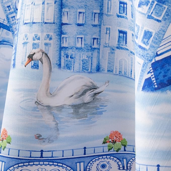 Maison d'Hermine Table Cloth Round Table 100% Cotton Tablecloth for Dining Room, Farmhouse, Home, Hotel, Parties & Wedding - Ideal for Easter Decorations Spring & Summer (Amsterdam Canals, 69" Round)