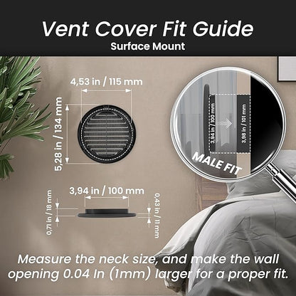 Repa Market 4 Inch (Opening) Black Round Air Vent Cover - Pack of 2 Plastic Fresh Air Intake Vent - Grill Cover with Nylon Mesh Screen - Wall or Ceiling HVAC Return Air Register - Modern Soffit Vents