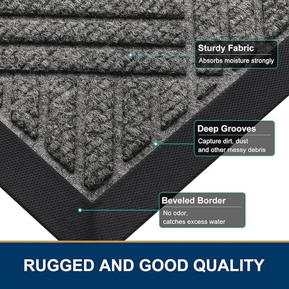 Smiry Front Door Mat Outside Entrance, Heavy Duty Outdoor Indoor Natural Rubber Doormat, Non Slip, Trap Dirt and Moisture, Easy Clean, Low Profile Patio Porch Entryway Mat, 29.5x17, Mix Black