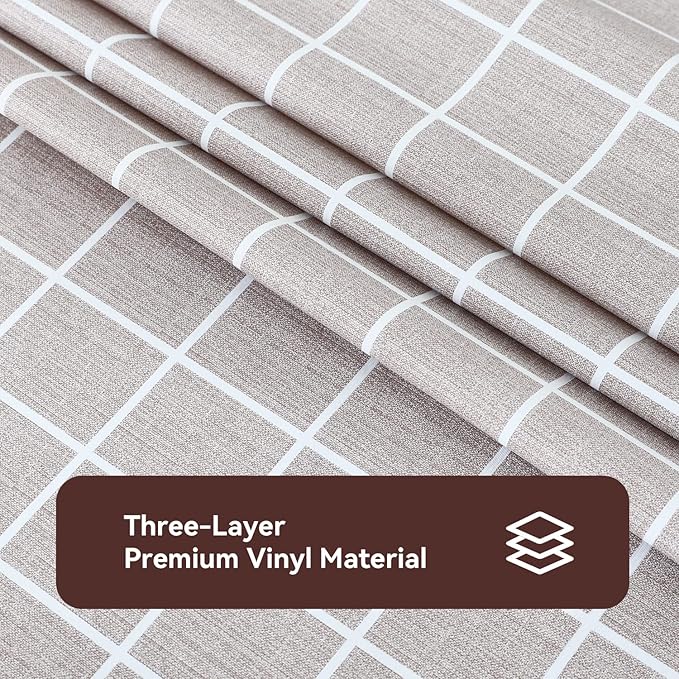 Romanstile Rectangle Vinyl Tablecloth, 100% Waterproof Oil-Proof Checkered Plastic Table Cloth, Heavy Duty Wipeable Table Covers for Dining, Camping, Picnic, Outdoor - 54 x 108 Inch, Sand