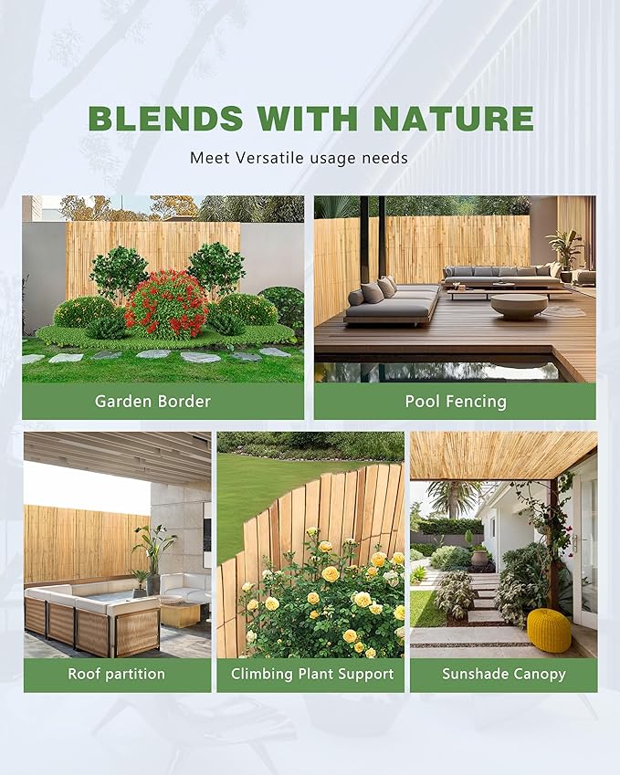 4ft x 13ft Natural Bamboo Slat Screening Roll, Outside Bamboo Privacy Fencing, Privacy Screen Panels for Garden, Outdoor