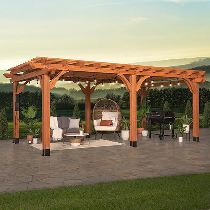 Backyard Discovery Beaumont 20' x 12' Traditional Cedar Wood Pergola Kit with Trellis Roof, All-Season Durability, High-Wind Rating, PowerPort, Shade for Outdoor Patio, Deck, Garden, and Entertaining