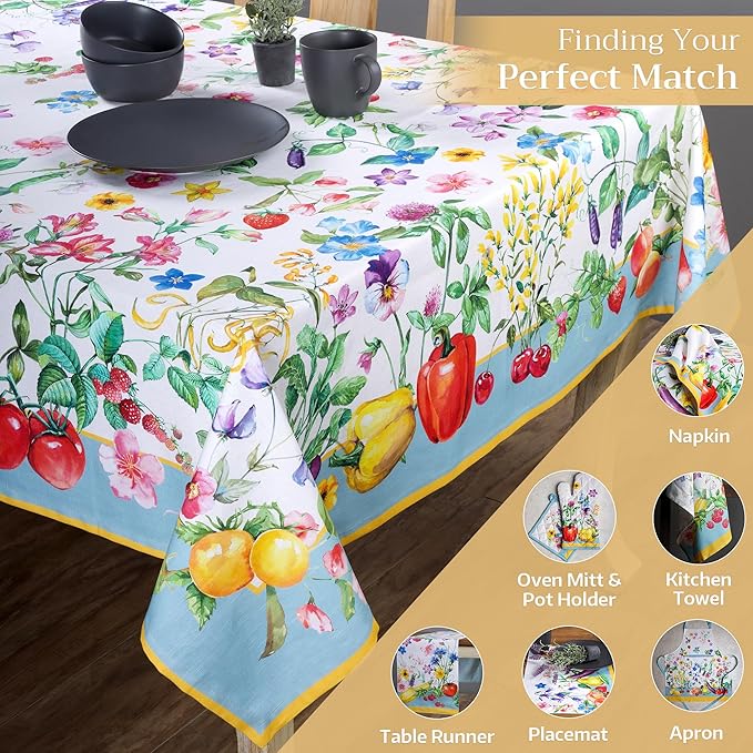 Maison d' Hermine Table Cloth Rectangle Table 100% Cotton 70 x 90 Inches Tablecloth Reusable Decorative Everyday Use for Dining Room, Farmhouse, Home, Party, Festive & Wedding Spring Summer - Giverny