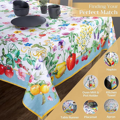 Maison d' Hermine Table Cloth Rectangle Table 100% Cotton 60 x 120 Inches Tablecloth Reusable Decorative Everyday Use for Dining Room, Farmhouse, Home, Party, Festive & Wedding Spring Summer - Giverny