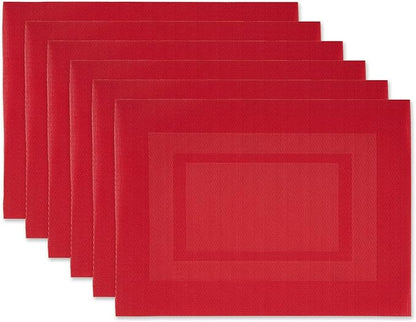 DII PVC Tabletop Collection Woven Indoor/Outdoor, Placemat Set, 13x17.25, Tango Red, 6 Piece