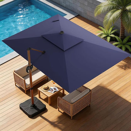 10x13FT Cantilever Outdoor Patio Umbrellas, Double Top Wood Pattern Rectangle - Image 8