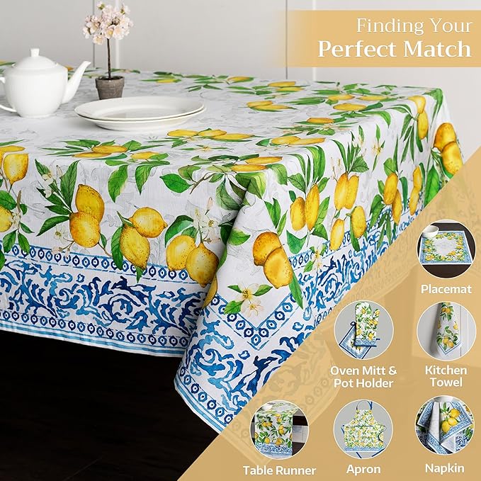 Maison d' Hermine Table Cloth Rectangle Table 100% Cotton 70 x 140 Inches Tablecloth Reusable Decorative Everyday Use for Dining Room, Farmhouse, Home, Party, Festive & Wedding Spring Summer - Cedrat