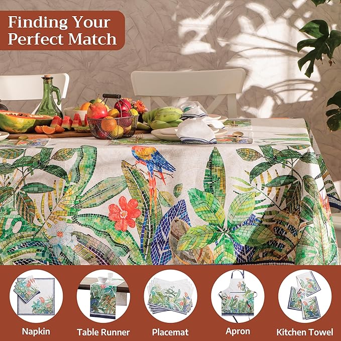 Maison d' Hermine Premium Table Cloth Rectangle Table 100% Combed Cotton 120 x 70 Inches Tablecloth Reusable Decorative for Dining Room, Farmhouse, Home, Party, Festive & Wedding - Mosaic