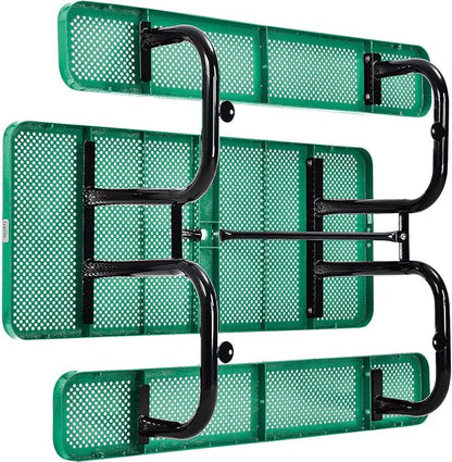 Global Industrial 72" Rectangular Picnic Table, Perforated Metal, Thermoplastic Coating, Attached Benches, 1-1/2” Umbrella Pole Hole, Outdoor-Rated, 1000 lbs Capacity, Green