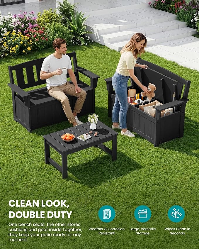 SERWALL HDPE Outdoor Storage Bench, Deck Box - Image 6