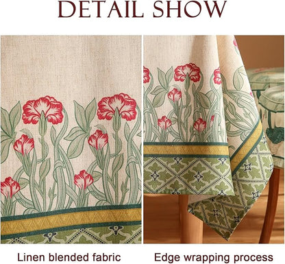 patdrea Designer Linen Green Tablecloth for Rectangle Table,Vintage Leaves Pattern Durable Table Cloth,Floral Decor Cover for Kitchen Dining,Christmas,Thanksgiving,Party,55"x87"-Cecilia D