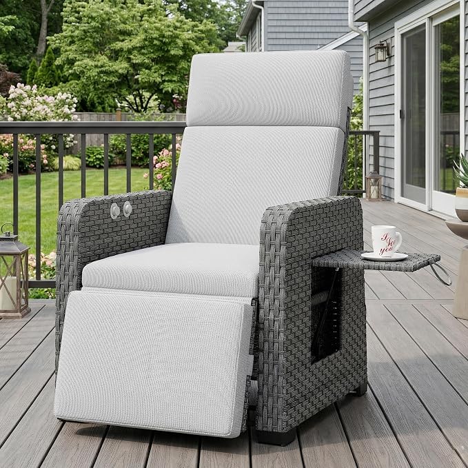 Outdoor Recliner Independent Adjustable Foot & Back Wicker Recliner Chair by WELYAS