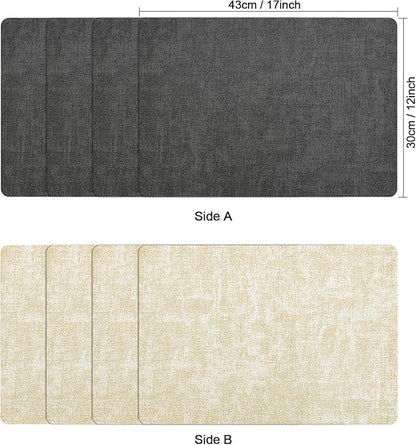 Myir JUN Dual Sided Placemats, Faux Leather Set of 4 for Dining Table Indoor Outdoor, Square Non-Slip Washable Table Mats (Gray Cream-White)