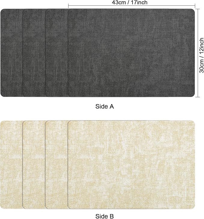 Myir JUN Dual Sided Faux Leather Placemats Set of 6 Indoor/Outdoor Square Non-Slip Washable Table Mats (Gray Cream-White)