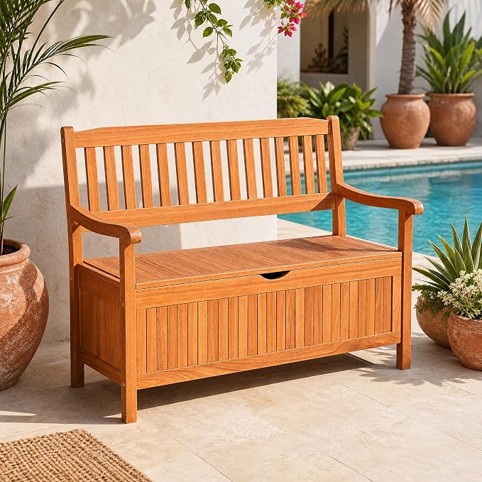 Tangkula Outdoor Wood Storage Bench Deck Box, Entryway Porch Storage Bench - Image 4