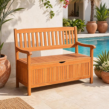 Tangkula Outdoor Wood Storage Bench Deck Box, Entryway Porch Storage Bench - Image 4