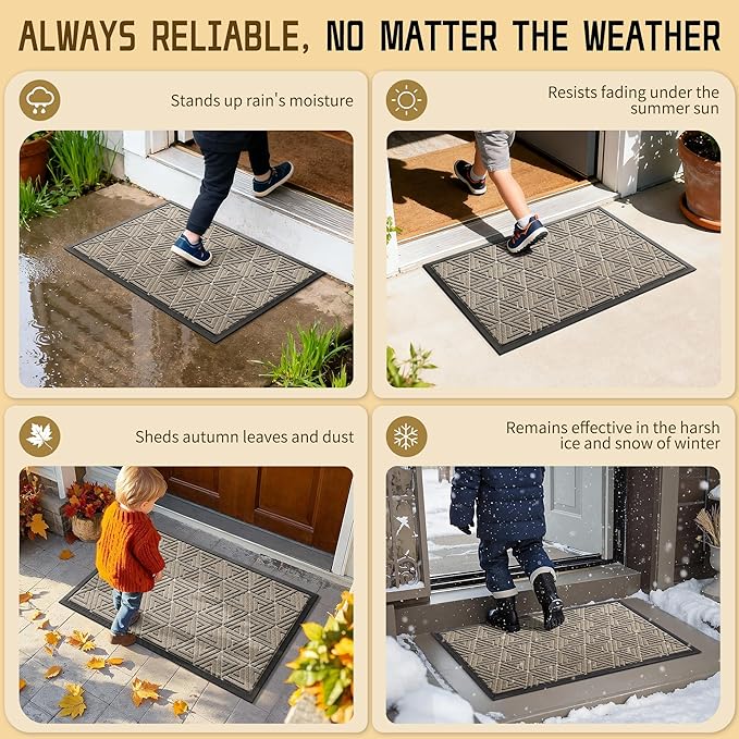 Yimobra Outdoor Mats for Front Door 29.5x17, Stops Mud & Dirt at Entrance, Fits Garage & Patio, All-Weather Waterproof Non Slip Outdoor Indoor Welcome Mat, Beige