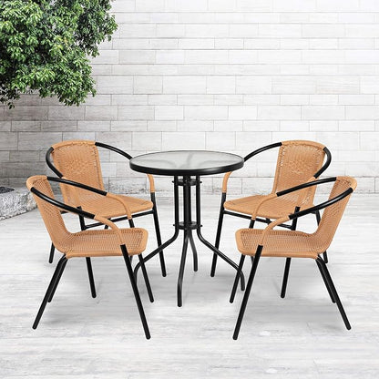 EMMA + OLIVER Beige PE Rattan Stackable Patio Dining Chair, Indoor/Outdoor Use by EMMAOLIVER