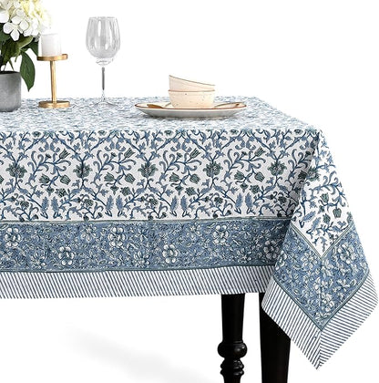 CPC Ocean Vine Tablecloth 100% Cotton 70x108 Inch Indian Block Print Rectangle Table Cover, Table Cloth for Gifting in Weddings, Halloween, Fall, Christmas, Thanksgiving