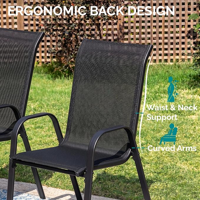 MAMIZO Patio Dining Chairs, Stackable Textilene Chair Set of 6, - Image 6