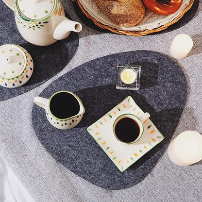 Chillify Table Coaster Set of 6 | Felt Coasters | Non-Slip, Heat-Resistant, Washable Table Mats | Suitable for Outdoor Use | Gray, Oval