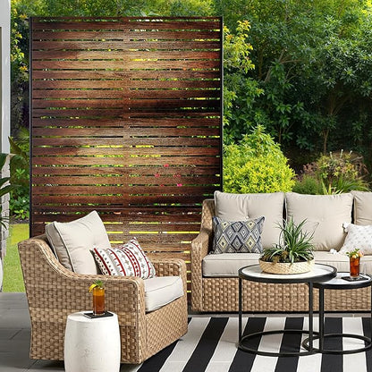 Metal Privacy Screen for Outdoor & Indoor Use, Free Standing Privacy Screen for Patio Garden Pool, 72" H x 47" W Decoative Privacy Panels, Weather Resistant, Easy Assembly (Wood Grain)