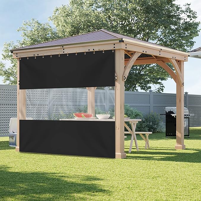 Covers & All Outdoor Clear Panel Curtain, 12 oz Vinyl Outdoor Curtains for Patio, Weather Resistant Waterproof Tarp with Brass Grommets for Pergola, Porch, Gazebos, Balcony (8'H x 12'W Feet, Black)