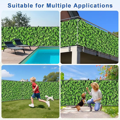 UPGRADE 3'x10'Customized PVC Privacy Fence Screen with Green Leaves Print – Outdoor Waterproof Patio Privacy Cover for Yard, Balcony, Garden Fence Decoration