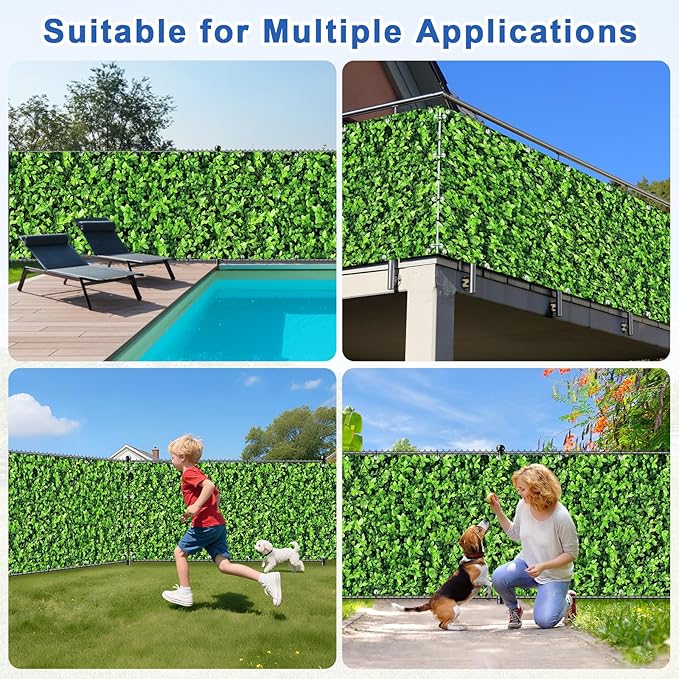 UPGRADE 3'x15'Customized PVC Privacy Fence Screen with Green Leaves Print – Outdoor Waterproof Patio Privacy Cover for Yard, Balcony, Garden Fence Decoration