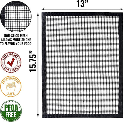 Grillaholics BBQ Mesh Grill Mat - Set of 2 Grill Mats Non Stick - Nonstick Grilling with More Delicious Smoky Flavor - Lifetime Manufacturer Warranty