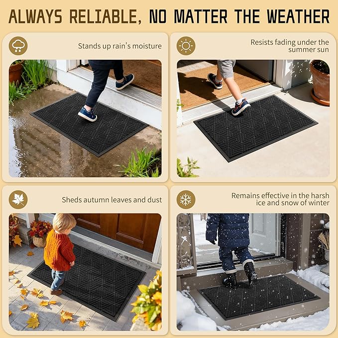 Yimobra Large Door Mat 36x24, All-Weather Waterproof Non-Slip Welcome Matt Outdoor, Heavy Duty Non Slip Doormat for Entryway for Patio and Garage Indoor, Easy Clean, Black