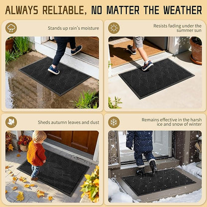 Yimobra Outdoor Mats for Front Door 29.5x17, Stops Mud & Dirt at Entrance, Fits Garage & Patio, All-Weather Waterproof Non Slip Outdoor Indoor Welcome Mat, Black