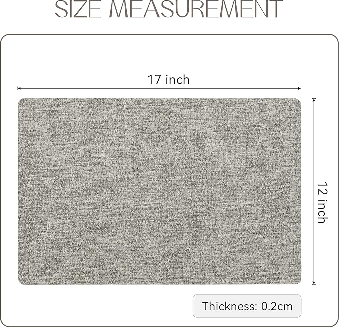 Romanstile Vinyl Placemats Set of 12-12 X 17 Inch - Heat Resistant Place Mats 100% Waterproof Oilproof Wipeable Reversible Faux Leather Table Mats for Kitchen, Dining, Party, Outdoor, Light Grey