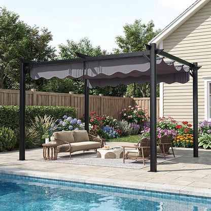 10'x12' Outdoor Pergola with Retractable Canopy | Patio Metal Heavy-Duty Gazebo by PolarAurora