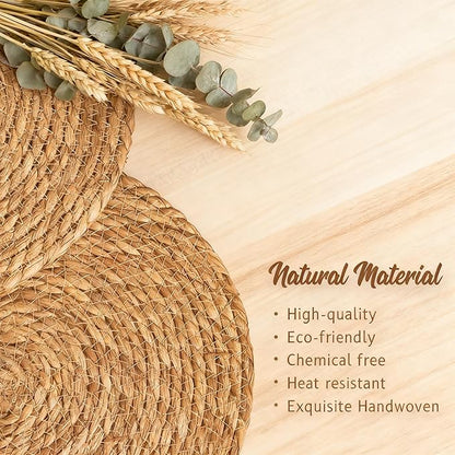 Round Woven Placemats 12 inch Set of 6 - Boho Farmhouse Natural Rattan Table Mats for Dining, Circular Place Mats for Kitchen Table Decor, Farmhouse Weave Placematsfor Dining Table Decor