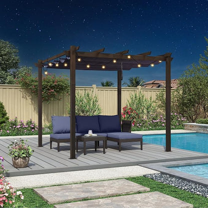 PURPLE LEAF Pergola 10' x 10' Retractable Canopy Metal Frame, All-aluminum by PURPLELEAF