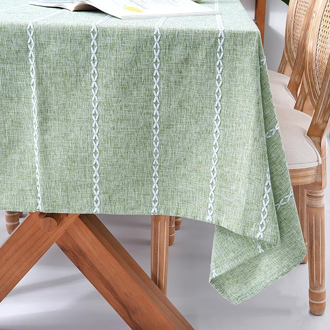 Chassic 60 x 84 inches Farmhouse Style Linen tablecloths, Wrinkle Resistant Washable Dining Room Table Cloths for Rectangle Tables - Sage Green