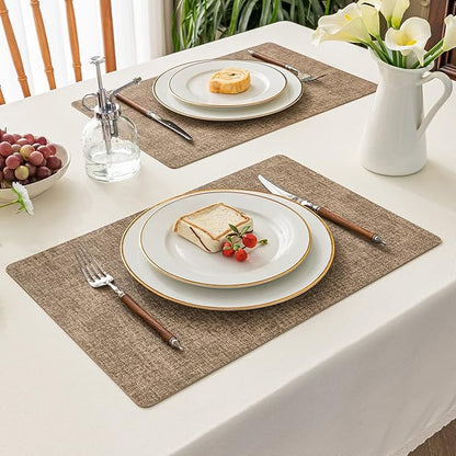 Romanstile Vinyl Placemats Set of 6-12 X 17 Inch - Heat Resistant Place Mats 100% Waterproof Oilproof Wipeable Reversible Faux Leather Table Mats for Kitchen, Dining, Party, Outdoor, Coffee