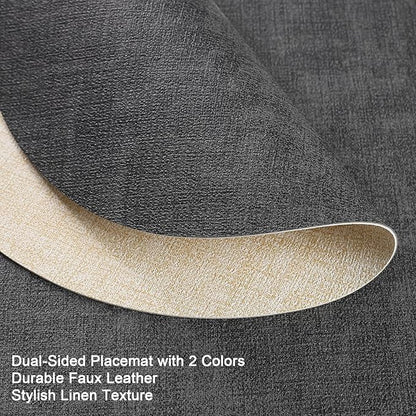 Myir JUN Round Placemats, Dual Sided Faux Leather Place Mats Set of 4 Indoor/Outdoor Non-Slip Washable Table Mats (Gray Cream-White, Set of 4)