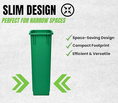 Alpine 23 Gallon Slim Trash Can - Open Top 3 Pack Slender Green Recycle Bin - Heavy Duty Plastic Garbage Bin for Homes, Offices and Other Commercial Space