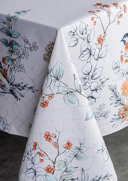 Maison d' Hermine Table Cloth Rectangle Table 100% Cotton 54 x 72 Inches Fall Tablecloth Reusable Everyday Use for Thanksgiving Christmas Decorations Dining Farmhouse Party (Whitish Shabby Chique)