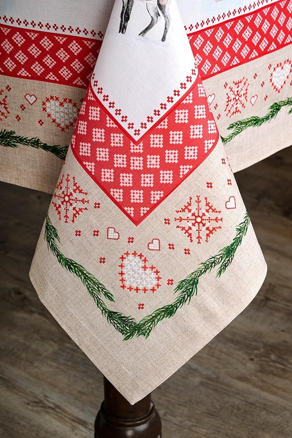Maison d' Hermine Table Cloth Square Table 100% Cotton 60 x 60 Inches Fall Tablecloth Reusable Everyday Use for Thanksgiving Christmas Decorations Dining Farmhouse Party (Rural Christmas)