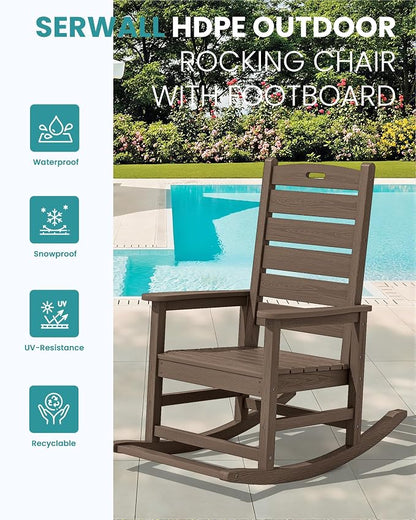 SERWALL Outdoor Rocking Chair Set of 2, Oversized HDPE Rocker, Coffee | Heavy - Image 4