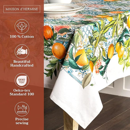 Maison d' Hermine Table Cloth Rectangle Table 100% Cotton 60 x 120 Inches Tablecloth Reusable Decorative Everyday Use for Dining Room, Farmhouse, Home, Party, Festive & Wedding Spring Summer - Agrume