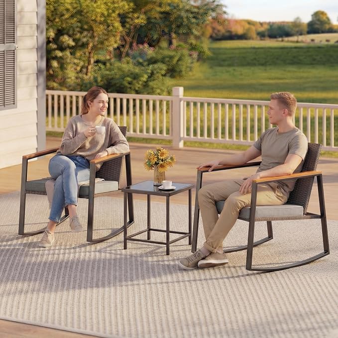 Gizoon 3 Pieces Rocking Patio Bistro Set | - Image 9
