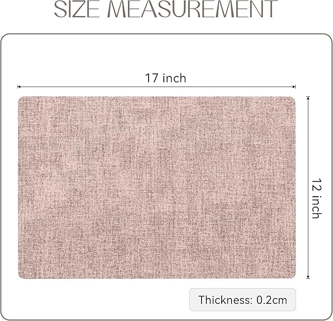 Romanstile Vinyl Placemats Set of 8-12 X 17 Inch - Heat Resistant Place Mats 100% Waterproof Oilproof Wipeable Reversible Faux Leather Table Mats for Kitchen, Dining, Party, Outdoor, Pink